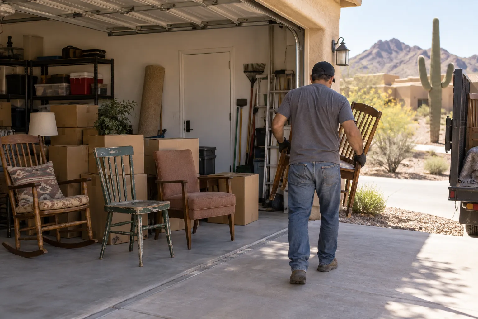 Residential junk removal preparation scene